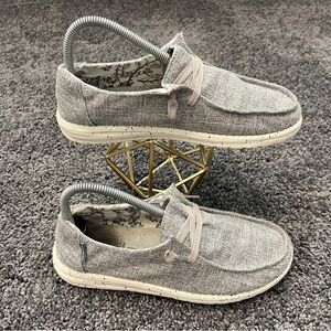 Hey Dude Wendy L Linen Women Size 8 Iron Grey Loafer Fabric Slip On Flats Casual